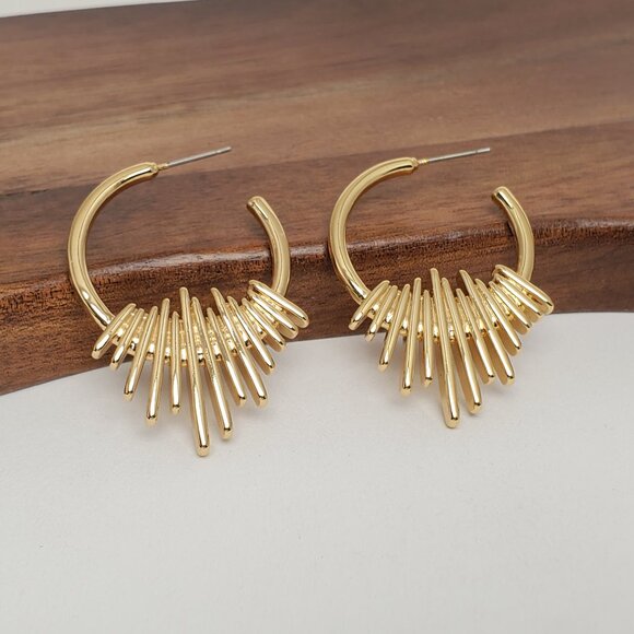 14K Gold Womens Wavy Burst Hoop Earrings Ladies New 14 K Sterling Silver Jewelry